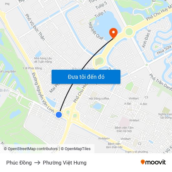 Phúc Đồng to Phường Việt Hưng map