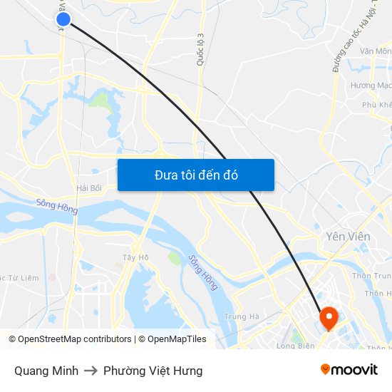 Quang Minh to Phường Việt Hưng map