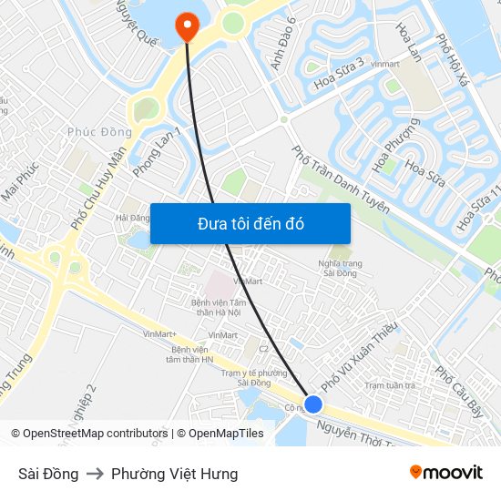 Sài Đồng to Phường Việt Hưng map