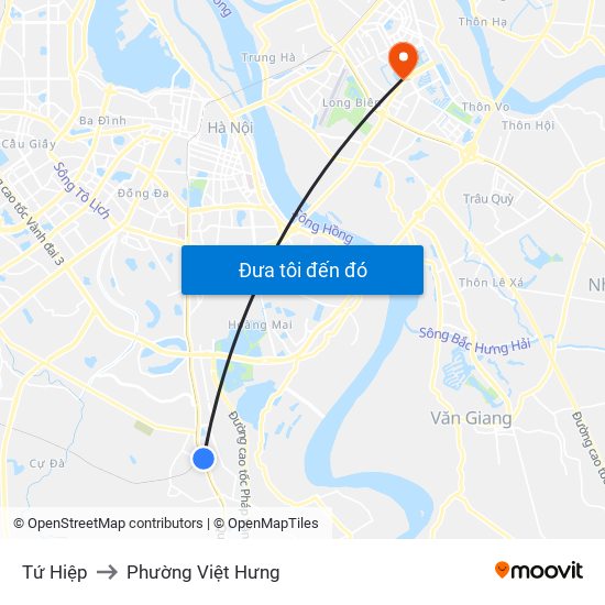 Tứ Hiệp to Phường Việt Hưng map