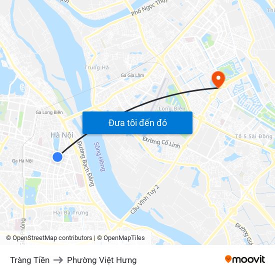 Tràng Tiền to Phường Việt Hưng map