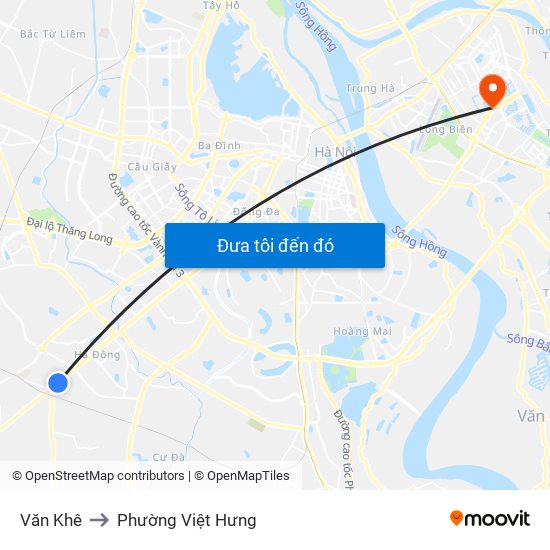 Văn Khê to Phường Việt Hưng map