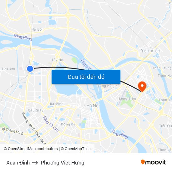 Xuân Đỉnh to Phường Việt Hưng map