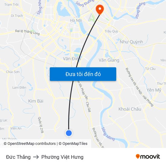 Đức Thắng to Phường Việt Hưng map