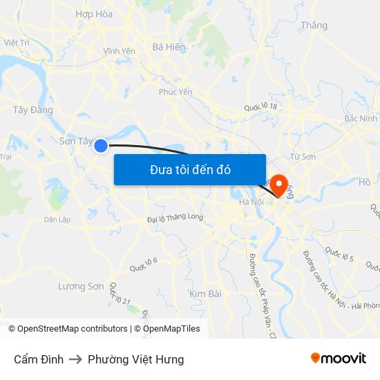 Cẩm Đình to Phường Việt Hưng map