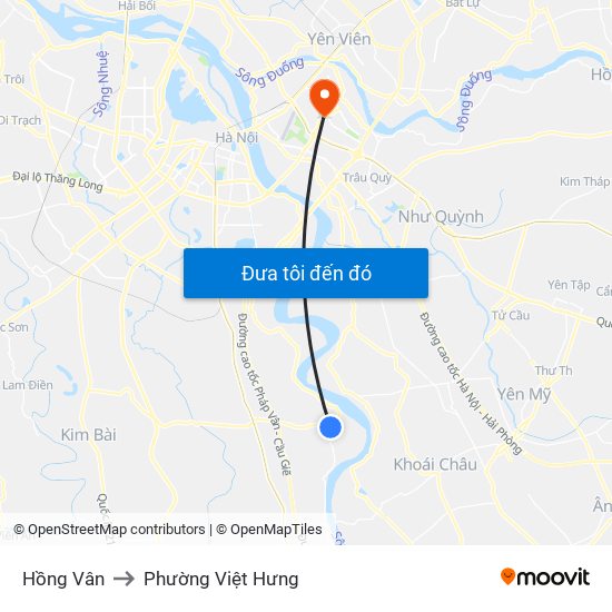 Hồng Vân to Phường Việt Hưng map