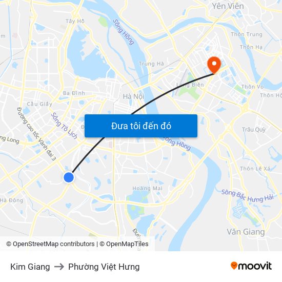 Kim Giang to Phường Việt Hưng map