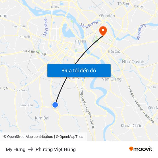 Mỹ Hưng to Phường Việt Hưng map