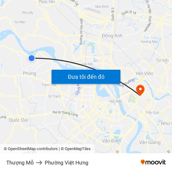 Thượng Mỗ to Phường Việt Hưng map