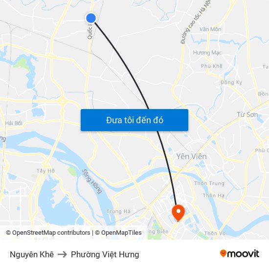 Nguyên Khê to Phường Việt Hưng map
