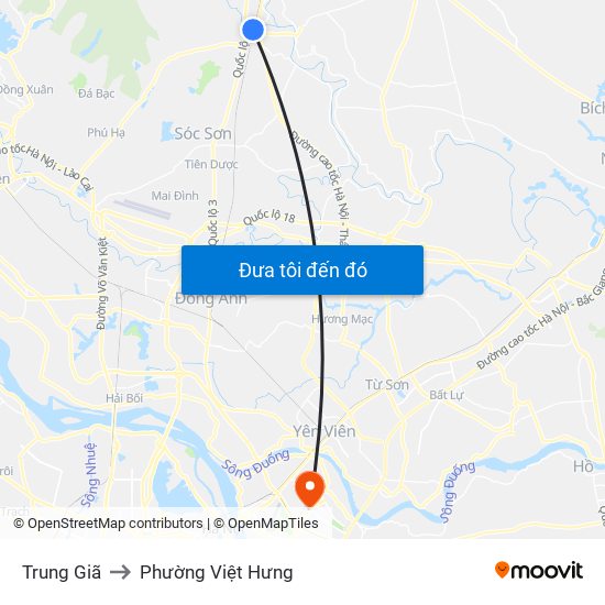 Trung Giã to Phường Việt Hưng map