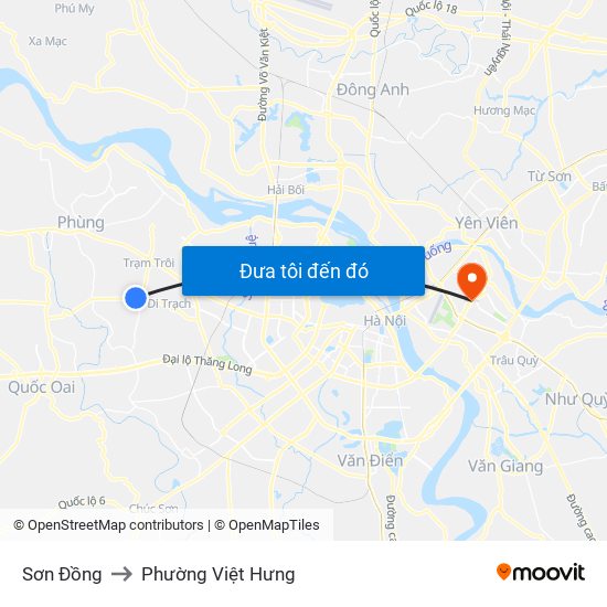 Sơn Đồng to Phường Việt Hưng map