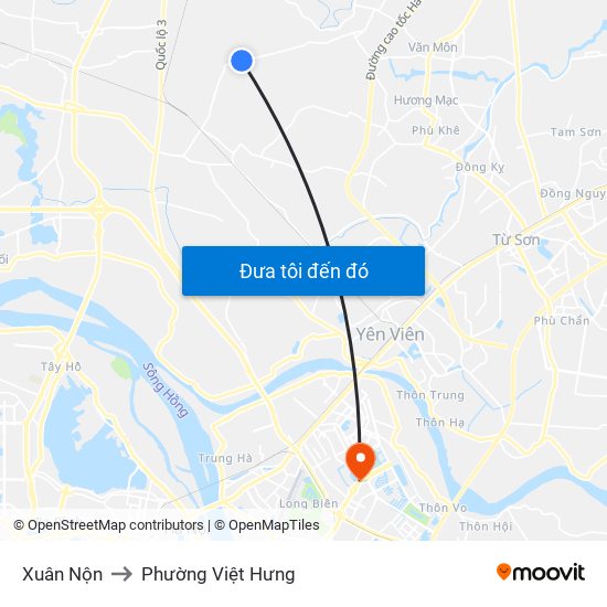Xuân Nộn to Phường Việt Hưng map