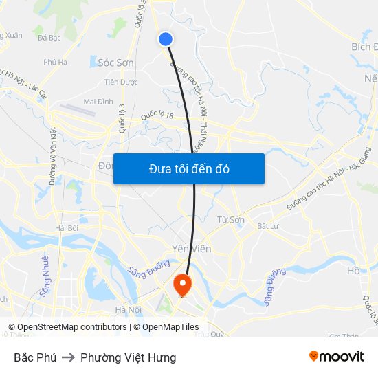 Bắc Phú to Phường Việt Hưng map