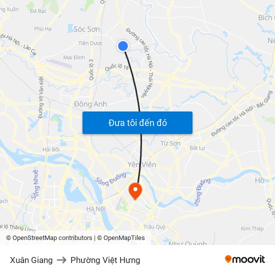 Xuân Giang to Phường Việt Hưng map