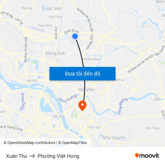 Xuân Thu to Phường Việt Hưng map