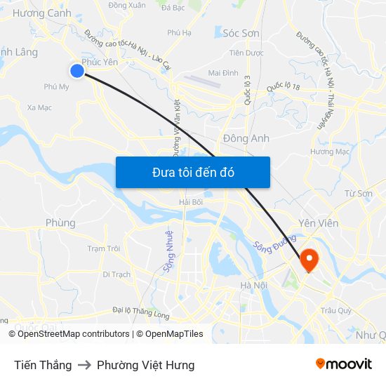 Tiến Thắng to Phường Việt Hưng map