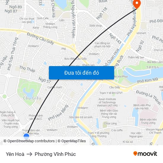 Yên Hoà to Phường Vĩnh Phúc map