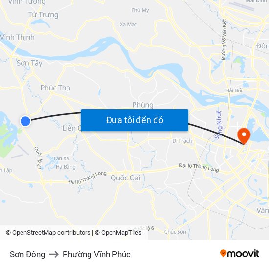 Sơn Đông to Phường Vĩnh Phúc map