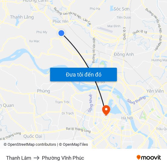 Thanh Lâm to Phường Vĩnh Phúc map