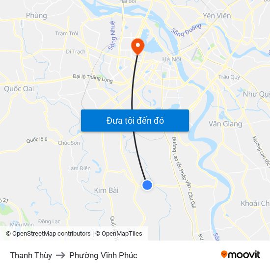 Thanh Thùy to Phường Vĩnh Phúc map