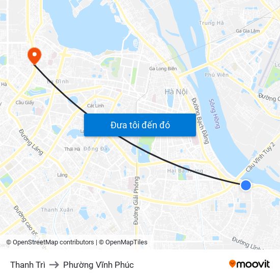 Thanh Trì to Phường Vĩnh Phúc map