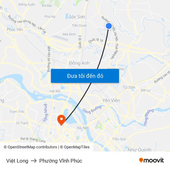 Việt Long to Phường Vĩnh Phúc map