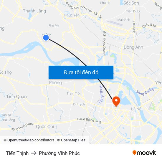 Tiến Thịnh to Phường Vĩnh Phúc map