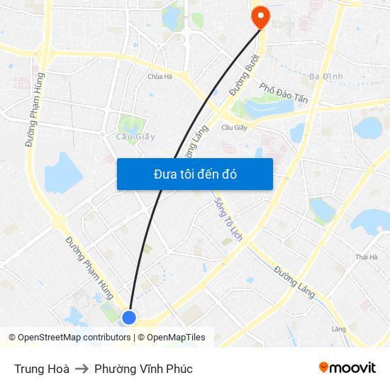 Trung Hoà to Phường Vĩnh Phúc map