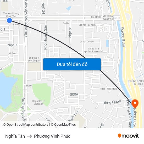 Nghĩa Tân to Phường Vĩnh Phúc map