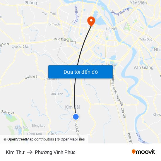 Kim Thư to Phường Vĩnh Phúc map