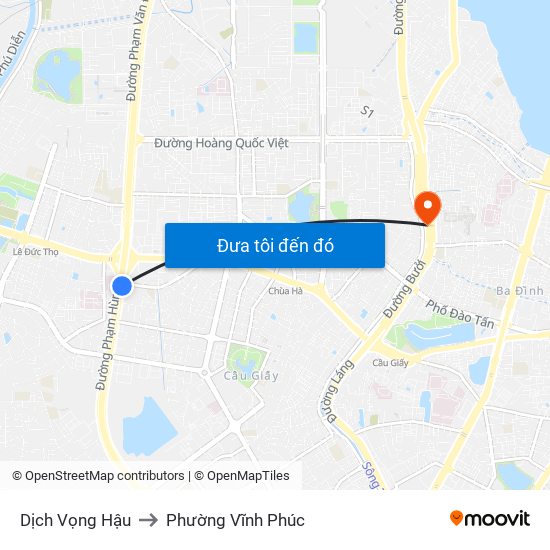 Dịch Vọng Hậu to Phường Vĩnh Phúc map