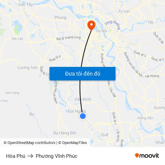 Hòa Phú to Phường Vĩnh Phúc map