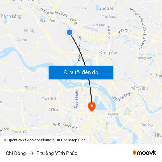 Chi Đông to Phường Vĩnh Phúc map