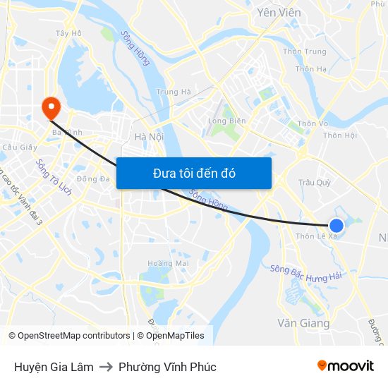 Huyện Gia Lâm to Phường Vĩnh Phúc map