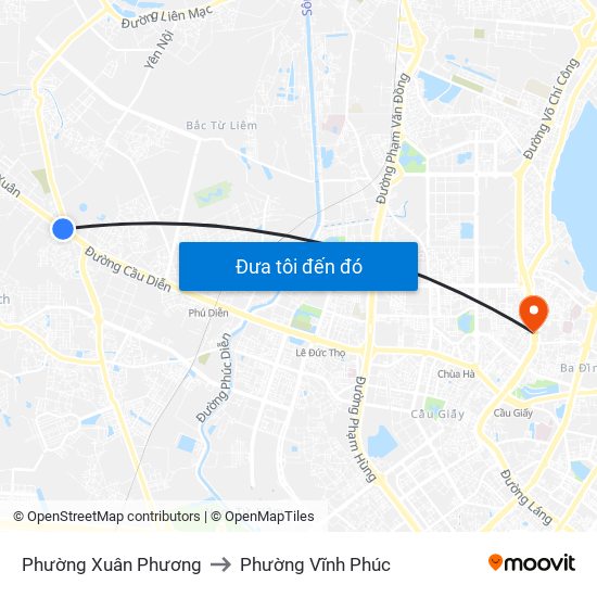 Phường Xuân Phương to Phường Vĩnh Phúc map
