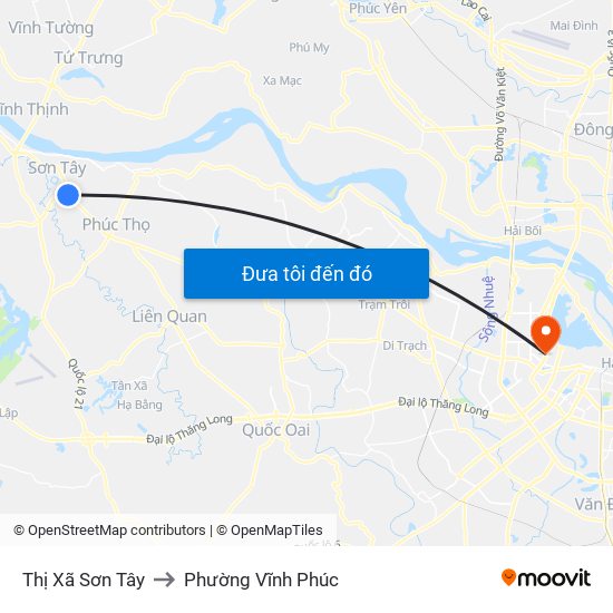 Thị Xã Sơn Tây to Phường Vĩnh Phúc map