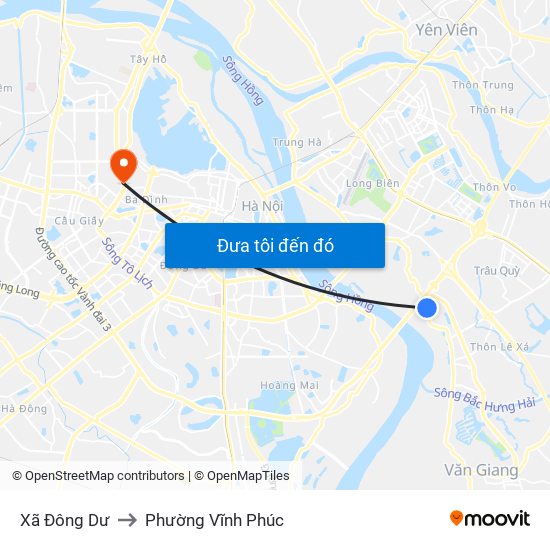 Xã Đông Dư to Phường Vĩnh Phúc map