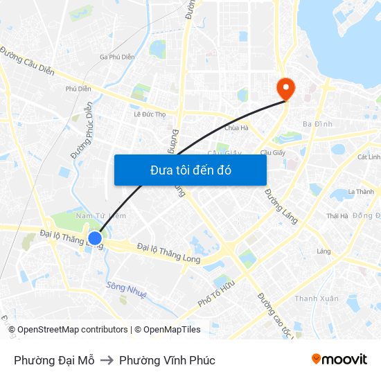 Phường Đại Mỗ to Phường Vĩnh Phúc map