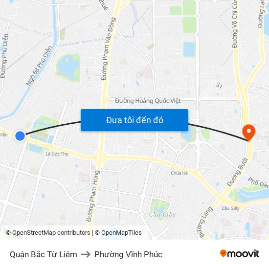 Quận Bắc Từ Liêm to Phường Vĩnh Phúc map