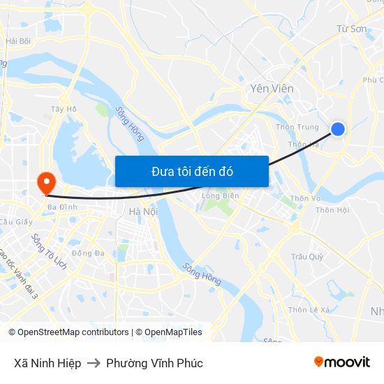 Xã Ninh Hiệp to Phường Vĩnh Phúc map