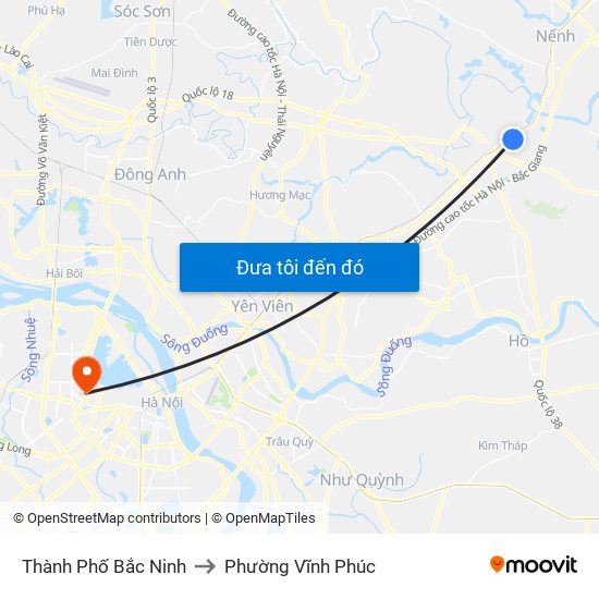 Thành Phố Bắc Ninh to Phường Vĩnh Phúc map