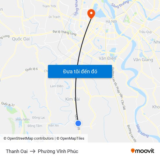 Thanh Oai to Phường Vĩnh Phúc map