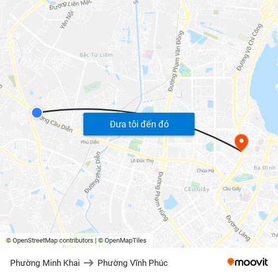 Phường Minh Khai to Phường Vĩnh Phúc map
