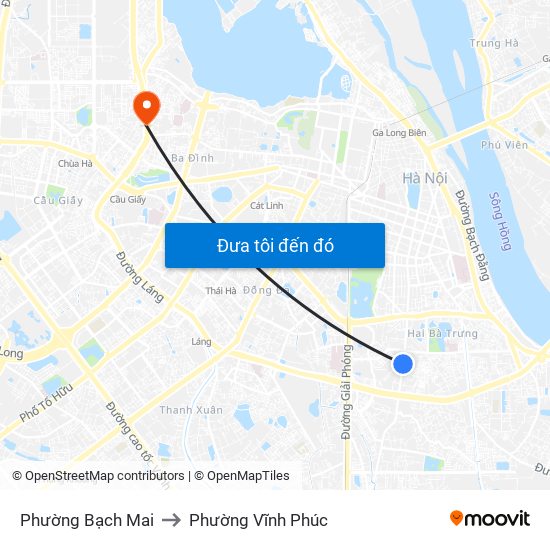 Phường Bạch Mai to Phường Vĩnh Phúc map