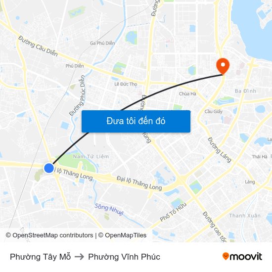 Phường Tây Mỗ to Phường Vĩnh Phúc map