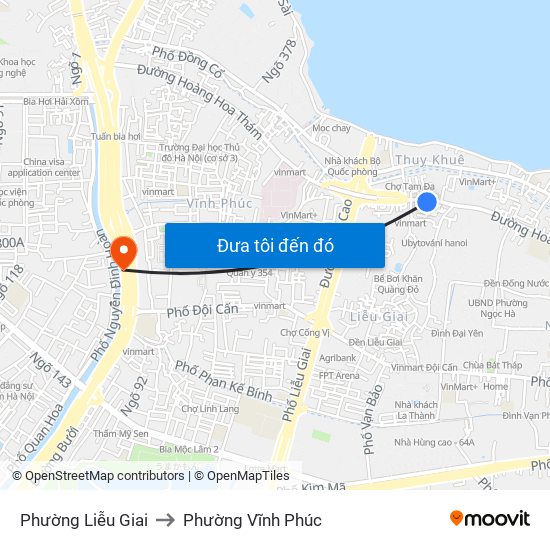 Phường Liễu Giai to Phường Vĩnh Phúc map