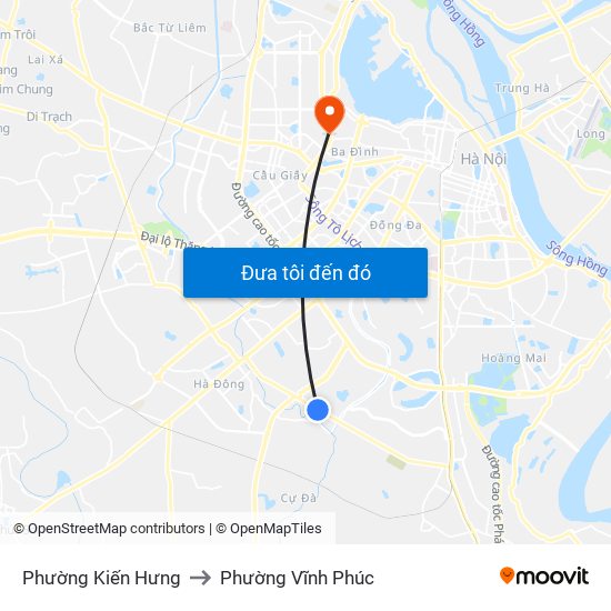 Phường Kiến Hưng to Phường Vĩnh Phúc map