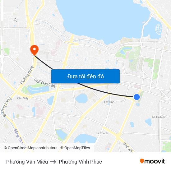 Phường Văn Miếu to Phường Vĩnh Phúc map