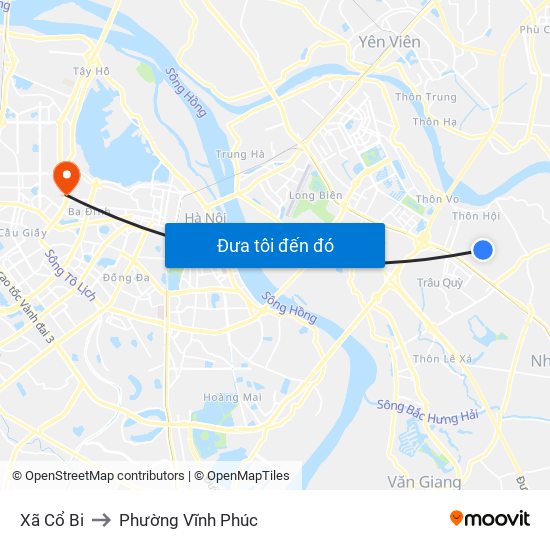 Xã Cổ Bi to Phường Vĩnh Phúc map